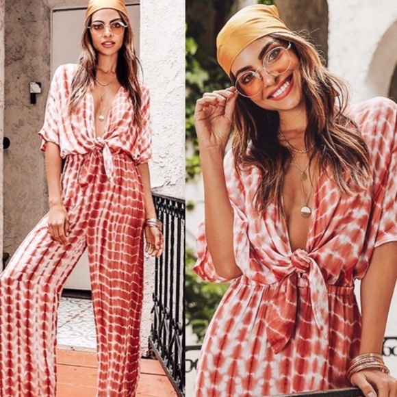 01 Boho Front tie Wide leg lounge Tie Dye Jumpsuit